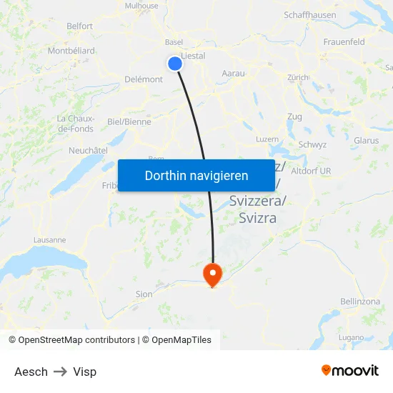 Aesch to Visp map