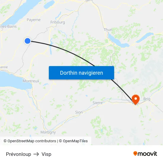Prévonloup to Visp map