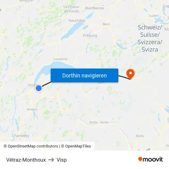 Vétraz-Monthoux to Visp map