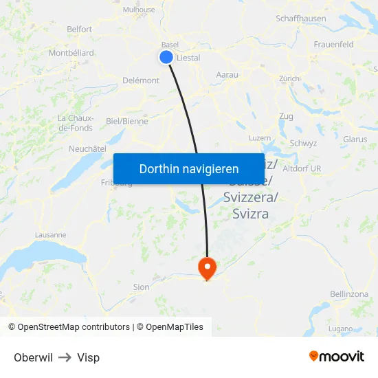Oberwil to Visp map