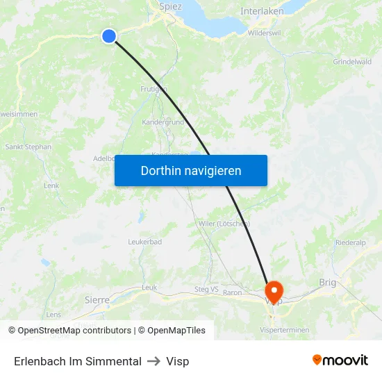 Erlenbach Im Simmental to Visp map