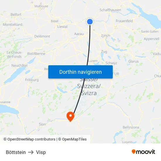 Böttstein to Visp map