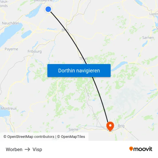 Worben to Visp map