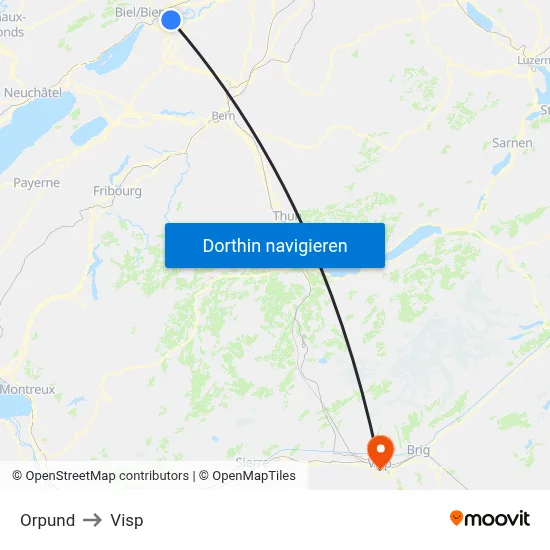 Orpund to Visp map