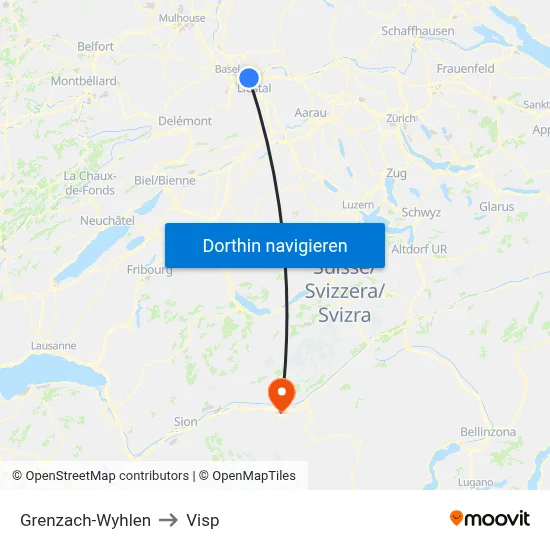 Grenzach-Wyhlen to Visp map