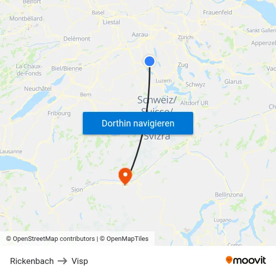 Rickenbach to Visp map