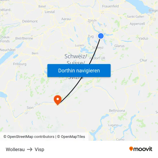 Wollerau to Visp map