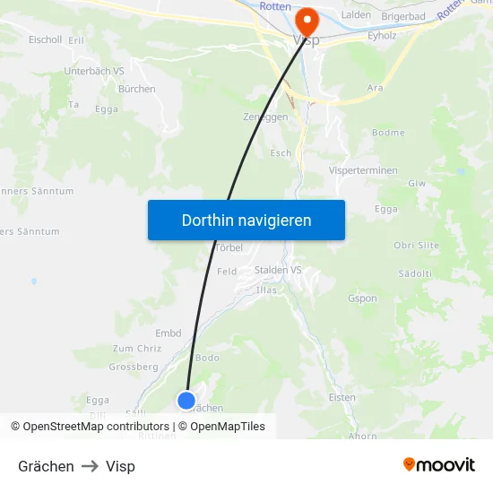 Grächen to Visp map