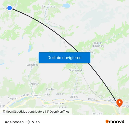 Adelboden to Visp map
