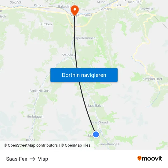 Saas-Fee to Visp map