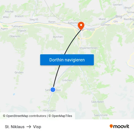 St. Niklaus to Visp map