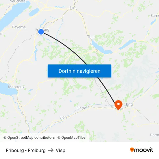 Fribourg - Freiburg to Visp map