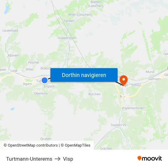 Turtmann-Unterems to Visp map