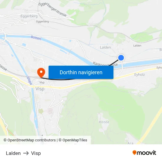 Lalden to Visp map