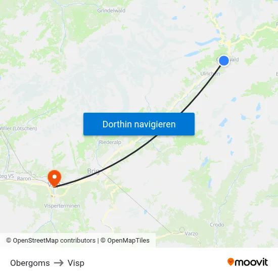 Obergoms to Visp map