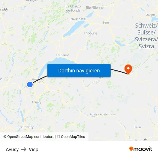 Avusy to Visp map
