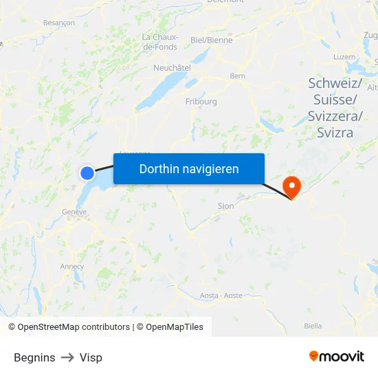 Begnins to Visp map