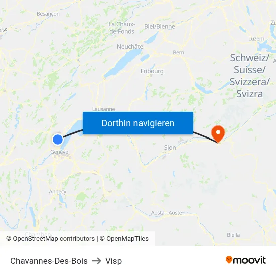 Chavannes-Des-Bois to Visp map
