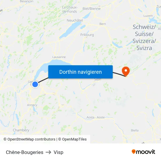 Chêne-Bougeries to Visp map