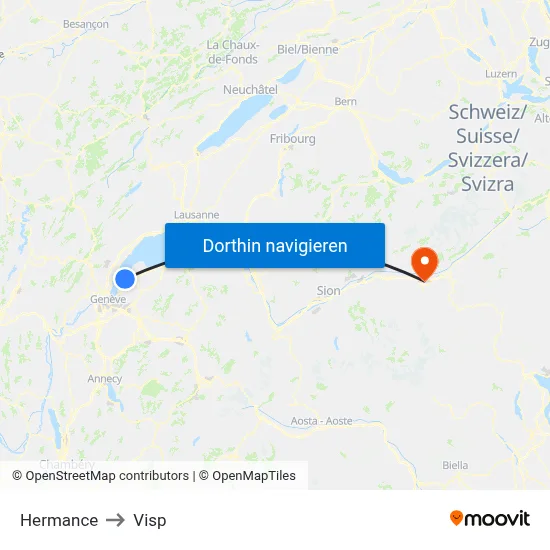 Hermance to Visp map