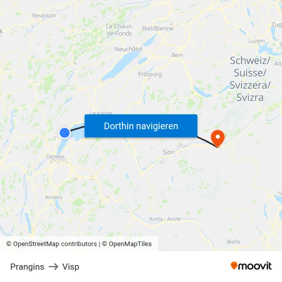 Prangins to Visp map
