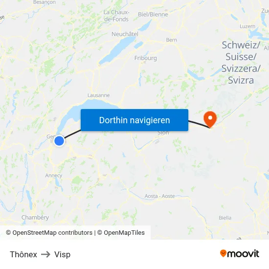 Thônex to Visp map