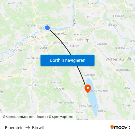 Biberstein to Birrwil map