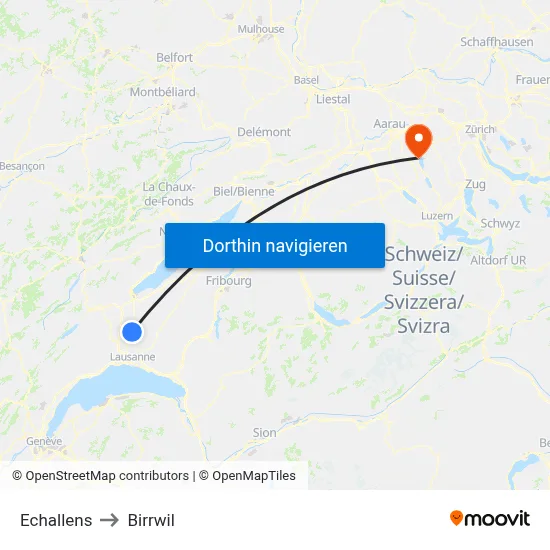 Echallens to Birrwil map