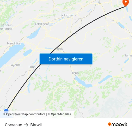Corseaux to Birrwil map