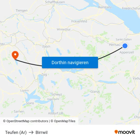 Teufen (Ar) to Birrwil map