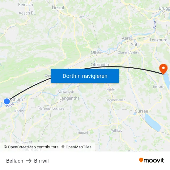 Bellach to Birrwil map