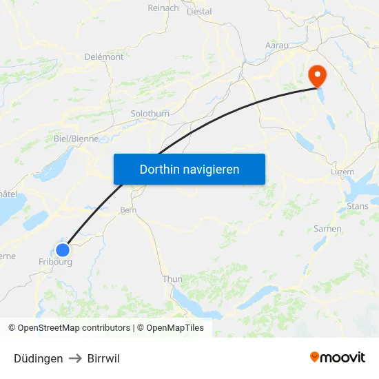 Düdingen to Birrwil map