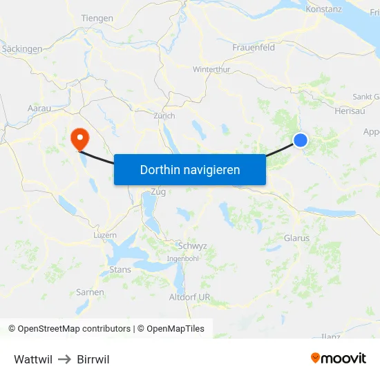Wattwil to Birrwil map