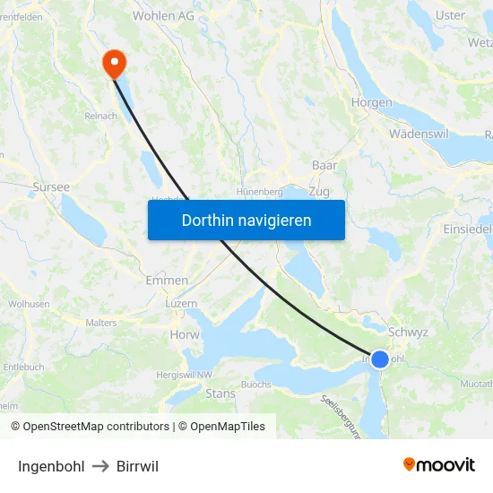Ingenbohl to Birrwil map