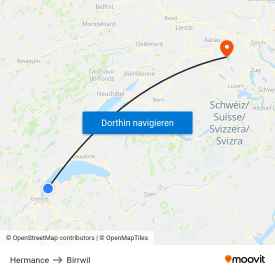 Hermance to Birrwil map