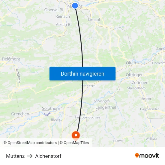 Muttenz to Alchenstorf map