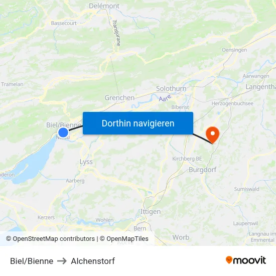 Biel/Bienne to Alchenstorf map