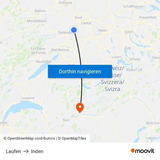 Laufen to Inden map