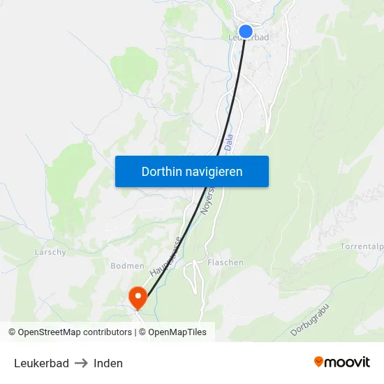 Leukerbad to Inden map
