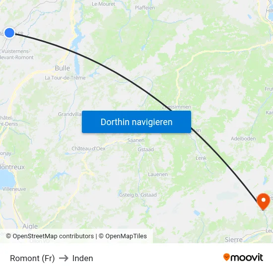 Romont (Fr) to Inden map