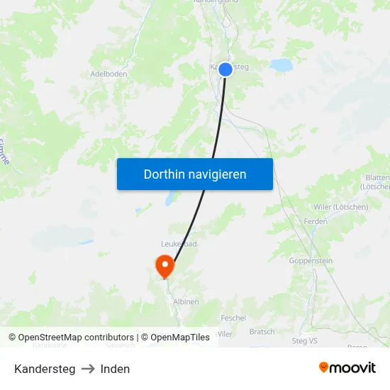 Kandersteg to Inden map