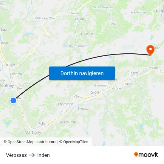 Vérossaz to Inden map