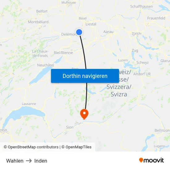 Wahlen to Inden map