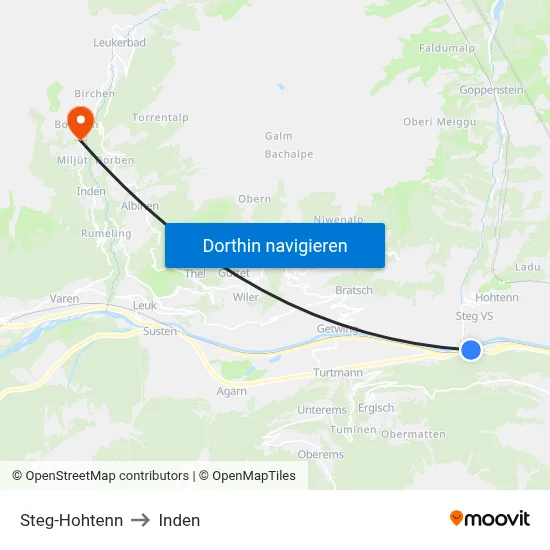 Steg-Hohtenn to Inden map
