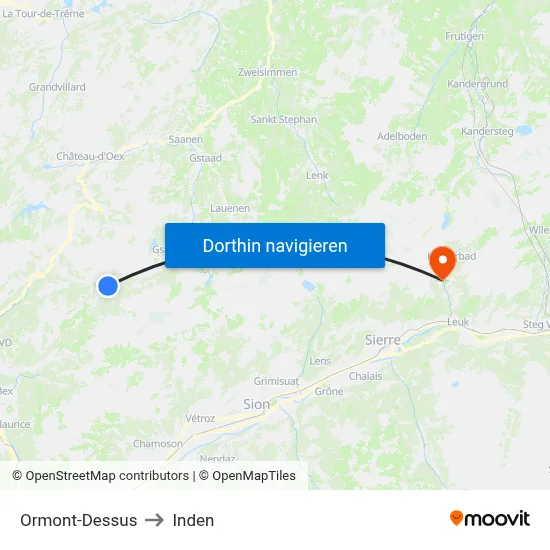 Ormont-Dessus to Inden map