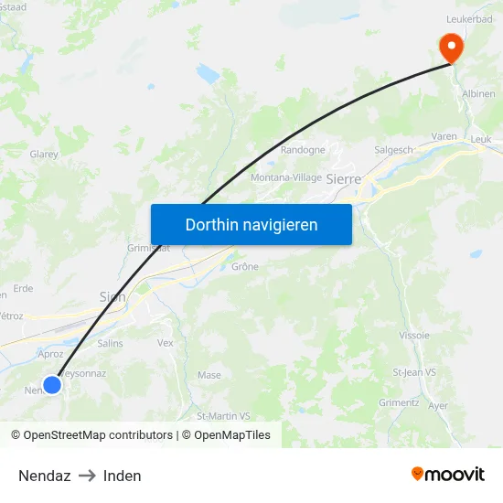 Nendaz to Inden map