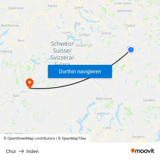 Chur to Inden map
