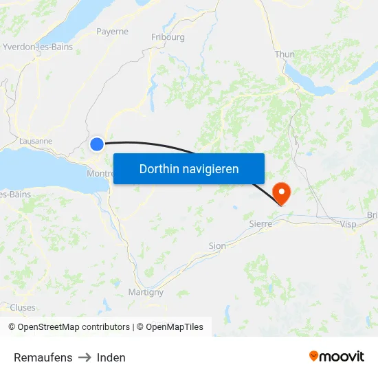 Remaufens to Inden map