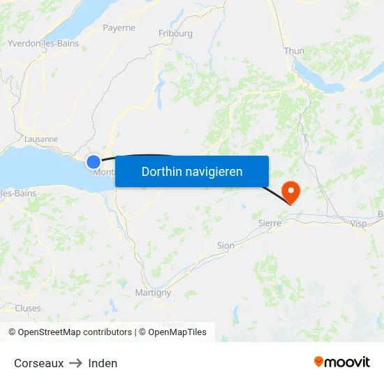 Corseaux to Inden map