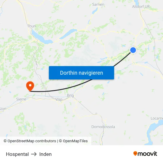 Hospental to Inden map